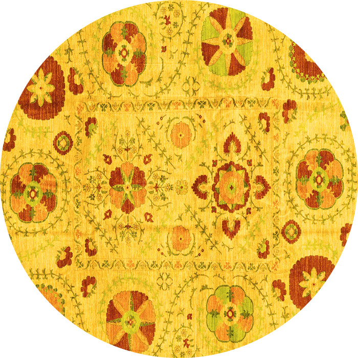 Round Abstract Yellow Modern Rug, abs3812yw