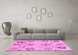 Machine Washable Abstract Purple Modern Area Rugs in a Living Room, wshabs3812pur