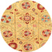 Round Machine Washable Abstract Orange Rug, wshabs3812