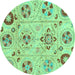 Round Machine Washable Abstract Turquoise Modern Area Rugs, wshabs3812turq