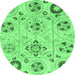 Round Abstract Emerald Green Modern Rug, abs3812emgrn