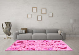 Machine Washable Abstract Pink Modern Rug in a Living Room, wshabs3812pnk