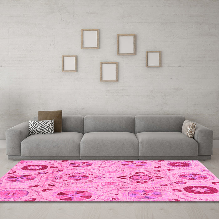 Machine Washable Abstract Pink Modern Rug in a Living Room, wshabs3812pnk