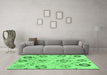 Machine Washable Abstract Emerald Green Modern Area Rugs in a Living Room,, wshabs3812emgrn