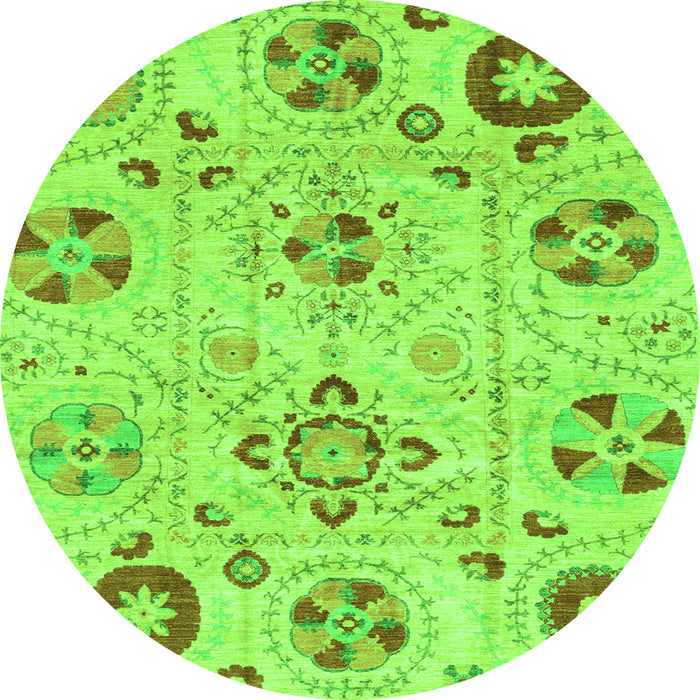 Round Machine Washable Abstract Green Modern Area Rugs, wshabs3812grn