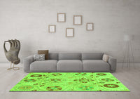 Machine Washable Abstract Green Modern Rug, wshabs3812grn