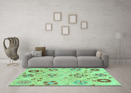 Machine Washable Abstract Turquoise Modern Area Rugs in a Living Room,, wshabs3812turq