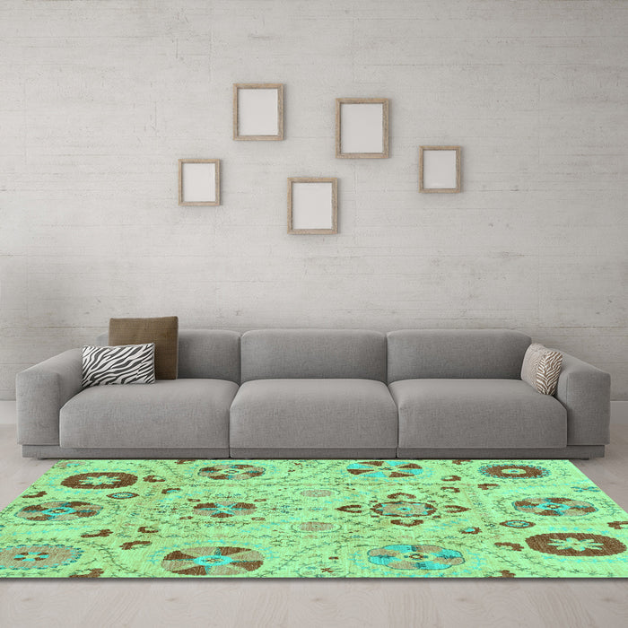 Machine Washable Abstract Turquoise Modern Area Rugs in a Living Room,, wshabs3812turq