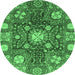 Round Machine Washable Abstract Emerald Green Modern Area Rugs, wshabs3813emgrn