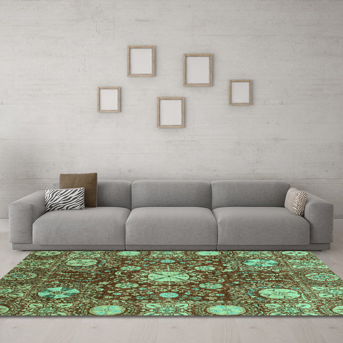 Machine Washable Abstract Turquoise Modern Area Rugs in a Living Room,, wshabs3813turq