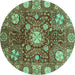 Round Abstract Turquoise Modern Rug, abs3813turq