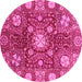 Round Machine Washable Abstract Pink Modern Rug, wshabs3813pnk