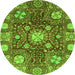 Round Machine Washable Abstract Green Modern Area Rugs, wshabs3813grn