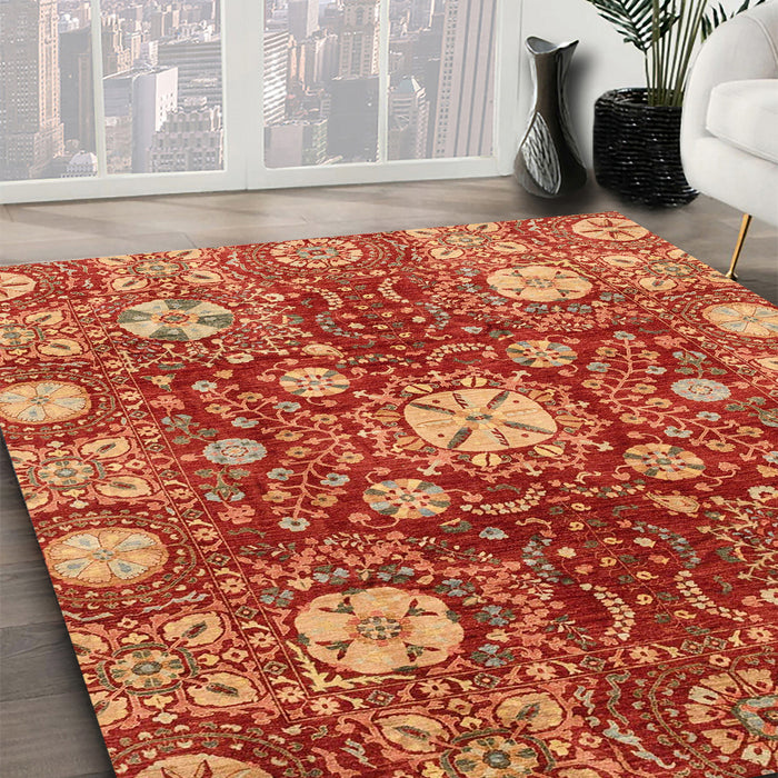 Abstract Red Modern Rug in Family Room, abs3813