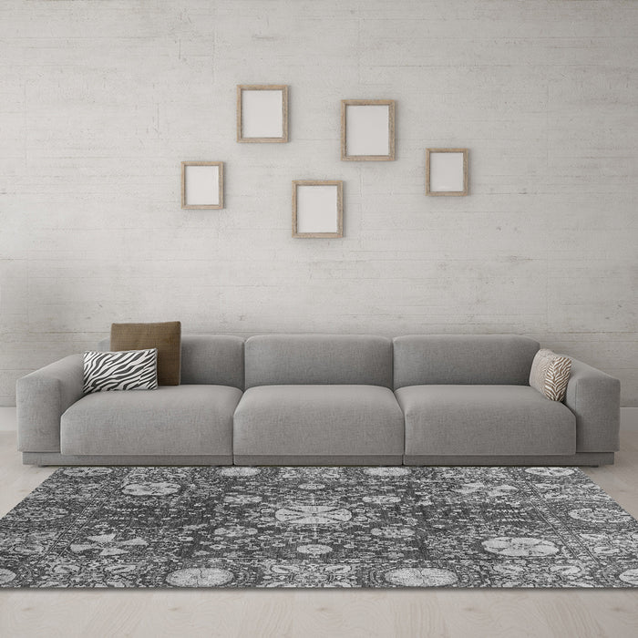 Machine Washable Abstract Gray Modern Rug in a Living Room,, wshabs3813gry