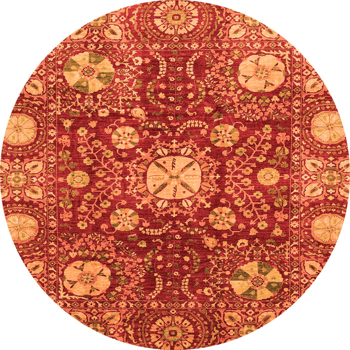 Round Machine Washable Abstract Orange Modern Area Rugs, wshabs3813org