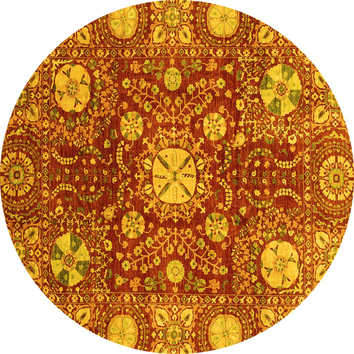 Round Machine Washable Abstract Yellow Modern Rug, wshabs3813yw