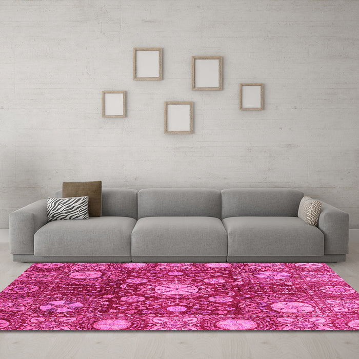 Machine Washable Abstract Pink Modern Rug in a Living Room, wshabs3813pnk