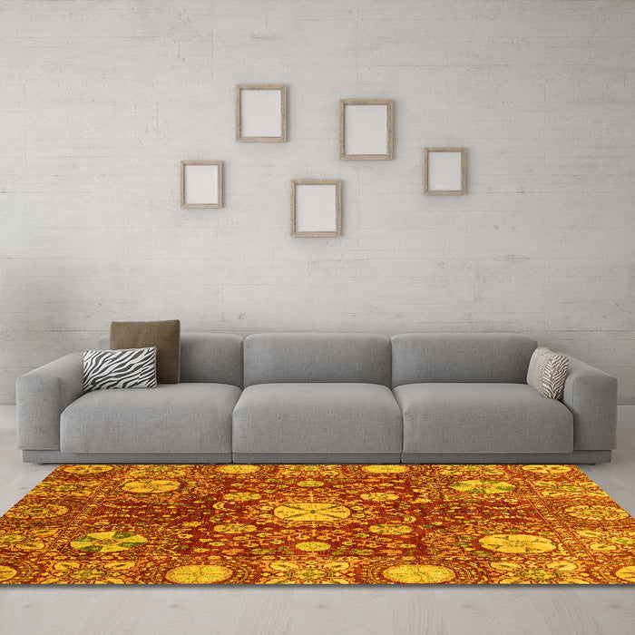 Machine Washable Abstract Yellow Modern Rug in a Living Room, wshabs3813yw