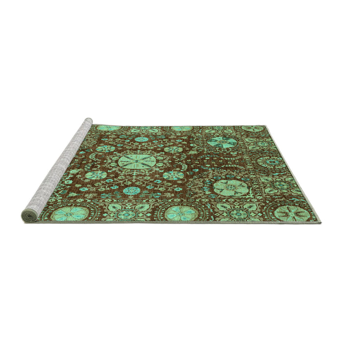 Sideview of Machine Washable Abstract Turquoise Modern Area Rugs, wshabs3813turq