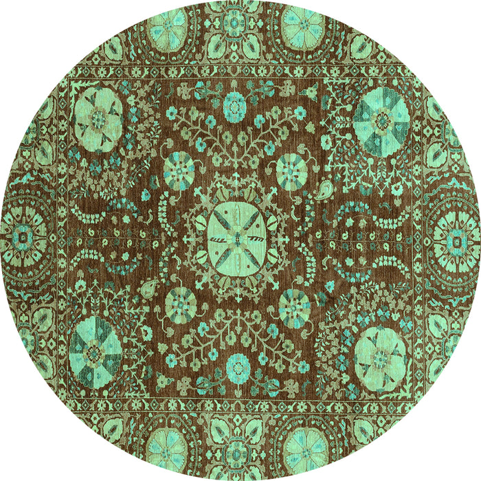 Round Machine Washable Abstract Turquoise Modern Area Rugs, wshabs3813turq