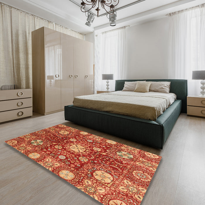Machine Washable Abstract Red Rug in a Bedroom, wshabs3813