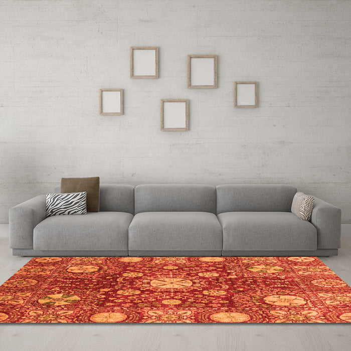 Machine Washable Abstract Orange Modern Area Rugs in a Living Room, wshabs3813org