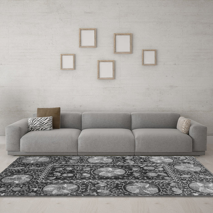 Machine Washable Abstract Gray Modern Rug in a Living Room,, wshabs3814gry
