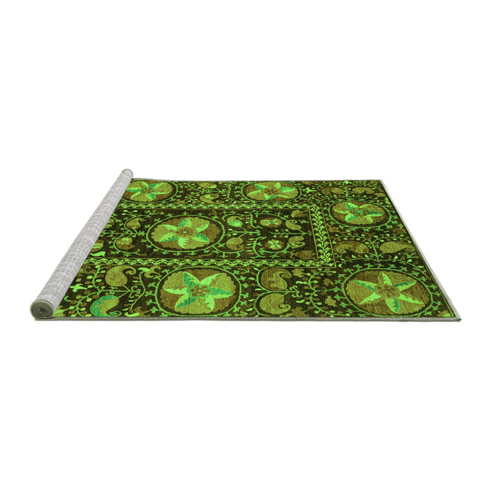 Sideview of Machine Washable Abstract Green Modern Area Rugs, wshabs3814grn