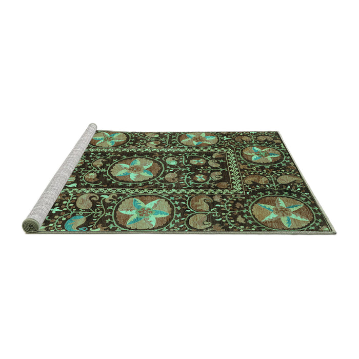 Sideview of Machine Washable Abstract Turquoise Modern Area Rugs, wshabs3814turq