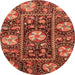 Round Machine Washable Abstract Orange Rug, wshabs3814