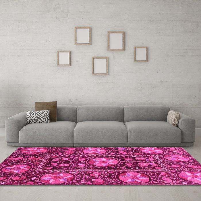 Machine Washable Abstract Pink Modern Rug in a Living Room, wshabs3814pnk