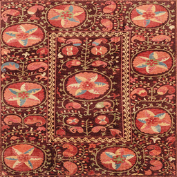 Square Machine Washable Abstract Orange Rug, wshabs3814