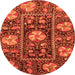 Round Machine Washable Abstract Orange Modern Area Rugs, wshabs3814org