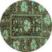 Round Machine Washable Abstract Turquoise Modern Area Rugs, wshabs3814turq