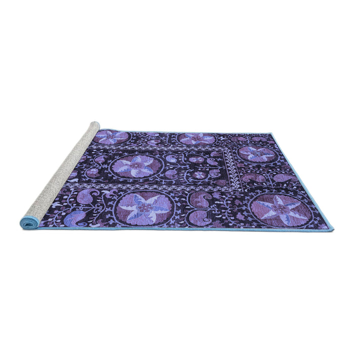 Sideview of Machine Washable Abstract Blue Modern Rug, wshabs3814blu