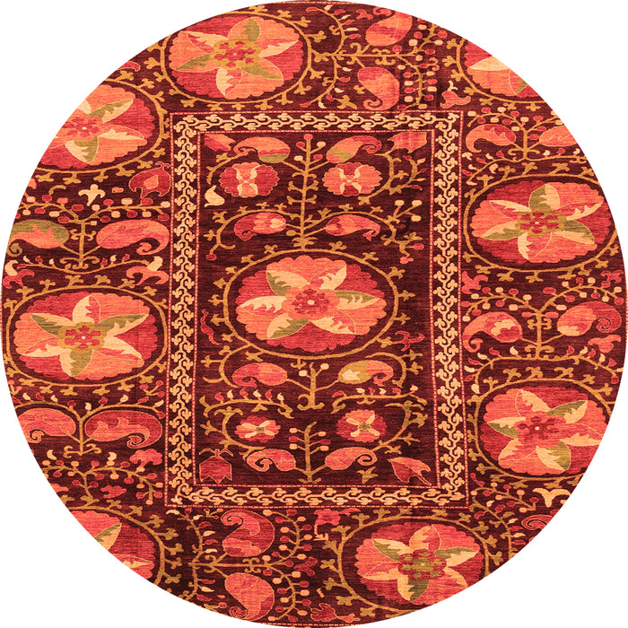 Round Abstract Orange Modern Rug, abs3814org