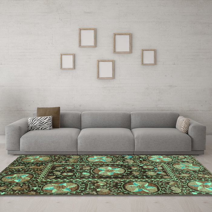 Machine Washable Abstract Turquoise Modern Area Rugs in a Living Room,, wshabs3814turq