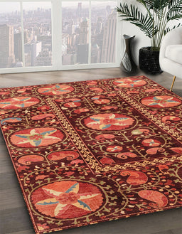 Machine Washable Abstract Orange Rug in a Family Room, wshabs3814