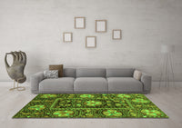 Machine Washable Abstract Green Modern Rug, wshabs3814grn