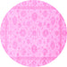 Round Machine Washable Oriental Pink Traditional Rug, wshabs3815pnk