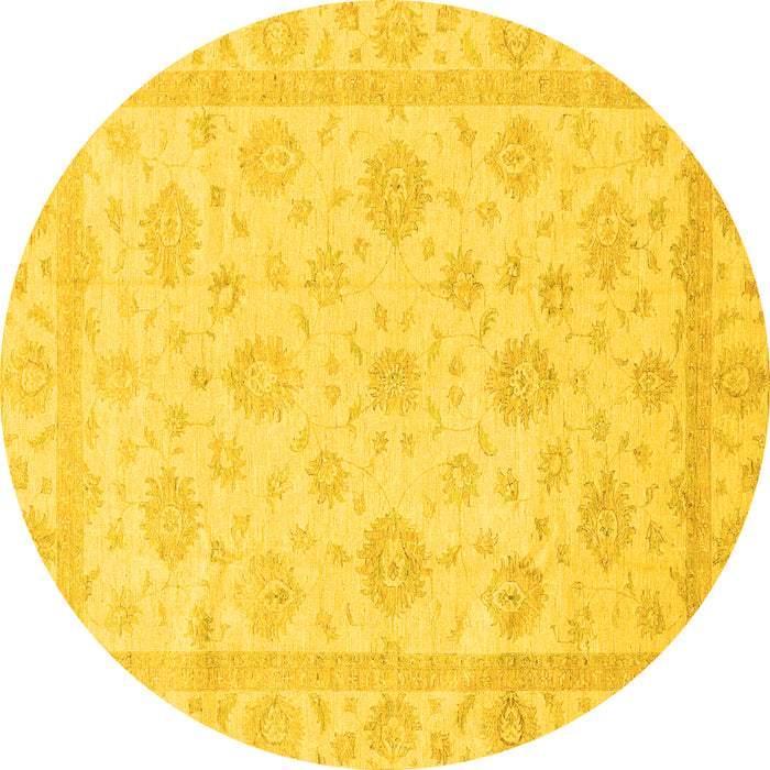Round Machine Washable Oriental Yellow Traditional Rug, wshabs3815yw