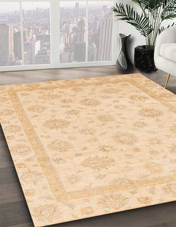 Abstract Brown Gold Oriental Rug in Family Room, abs3815
