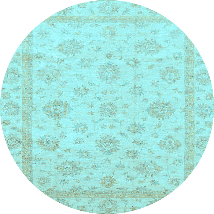 Round Oriental Light Blue Traditional Rug, abs3815lblu