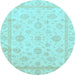 Round Oriental Light Blue Traditional Rug, abs3815lblu