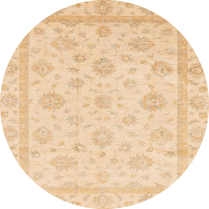 Round Abstract Brown Gold Oriental Rug, abs3815