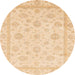 Round Abstract Brown Gold Oriental Rug, abs3815