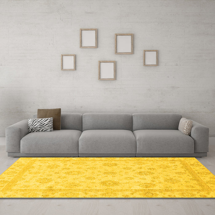 Machine Washable Oriental Yellow Traditional Rug in a Living Room, wshabs3815yw