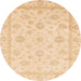 Round Machine Washable Abstract Brown Gold Rug, wshabs3815