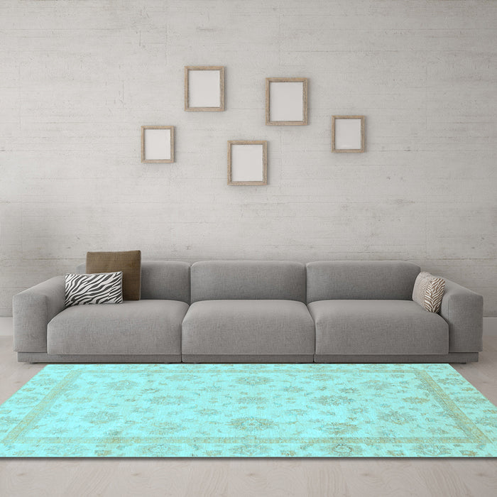 Machine Washable Oriental Light Blue Traditional Rug in a Living Room, wshabs3815lblu